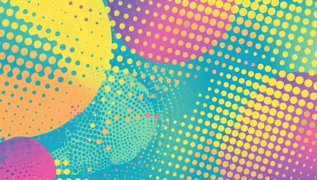 Colorful circles, halftone pattern, vibrant background, digital art, website design