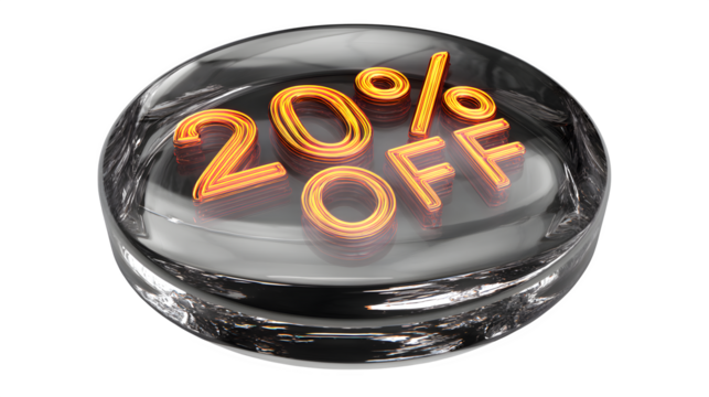 Transparent 3D glass button icon on white background