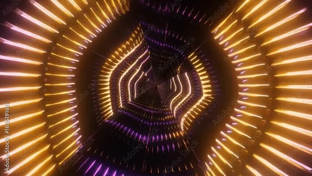 Poster neon light tunnel: a mesmerizing 3d rendered image of a futuristic tunnel pulsating with vivid neon 