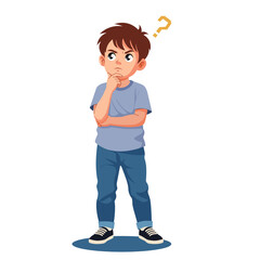 Boy Thinking with Question Mark - Cartoon Illustration