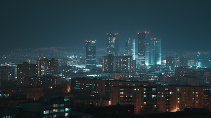 Obraz premium Futuristic Urban Skyline Illuminated at Night