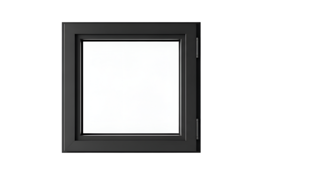 Presents Black Window Frame on Transparent Background, Modern Window with Hinges, Home Decor