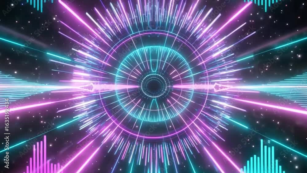 Poster radiant sonic pulse: a captivating display of sound waves in a hypnotic and vibrant illustration, em