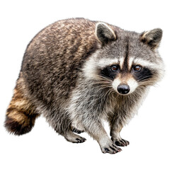 Fototapeta premium Raccoon sitting outdoors, forest background, wildlife, nature, animal portrait
