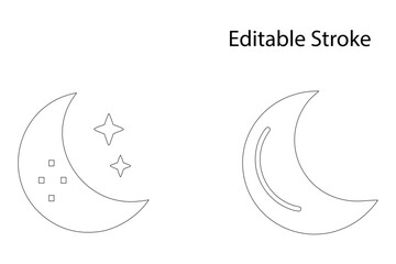 Moon vector icon, editable stroke outline icon, crescent moon thin line icon for design, web and application