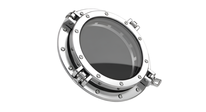3D Rendering Shows Silver Porthole on Transparent Background, Illustrating Nautical Themes, Marine