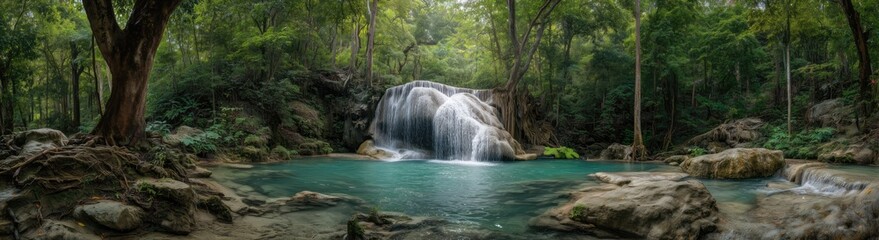 Obraz premium Lush Waterfall in a Tropical Forest