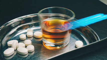 Toxic Mix: Alcohol and Pills Representing Addiction and Health Hazards”