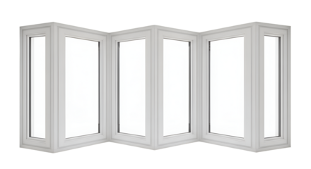 Illustrates white bay window, showcasing architectural design and natural light, indoors