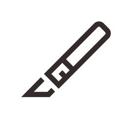 Simple black line drawing of a surgical scalpel.