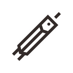 A stylized, linear icon of a pencil with an eraser, angled on a white background.