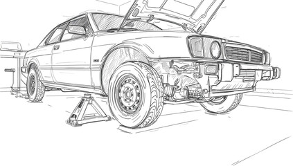Fototapeta premium old car sketch