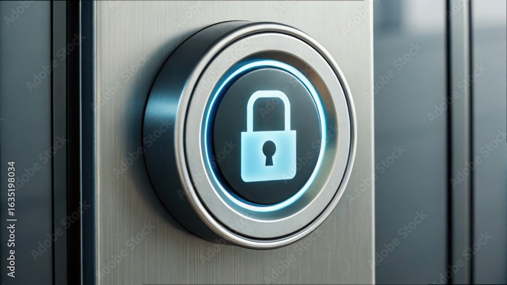 Poster digital lock icon on modern security screen display