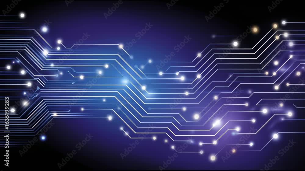 Aufkleber digital circuit board glowing with light and nodes on dark blue background showcasing futuristic ele