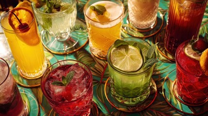 Assortment of colorful cocktails and drinks