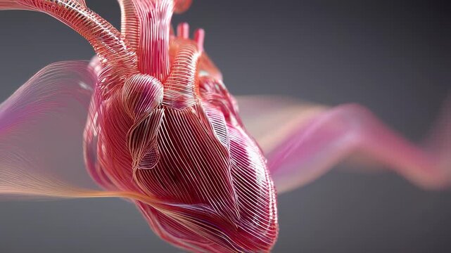 Highdetail cardiovascular animation visualizing the progressive heart compression by pericardial effusion illustrating changes in beat rhythm and strength.
