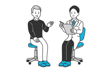 問診する男性医師とシニアの男性患者【人物ベクターイラスト素材】