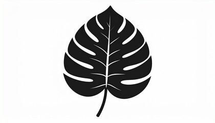 Minimalist Monstera leaf silhouette. Black tropical plant graphic icon isolated on white for summer and botanical designs.