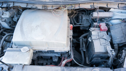 Electric motor under the hood of a car. 