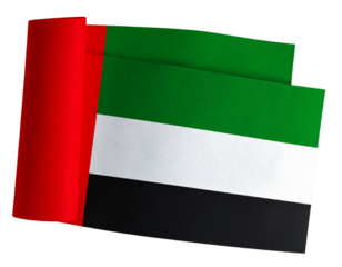 Rolled-Up UAE Flag with Visible Colors and Fabric Texture, Top-Down Perspective, Isolated PNG