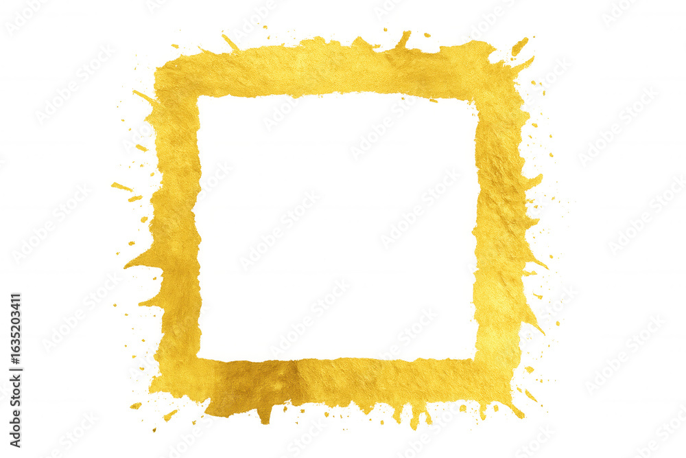 Aufkleber gold paint splashing into a square frame, creating an elegant border on a transparent background, ex