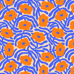 seamless blue floral pattern, hand drawing abstract flowers illustration