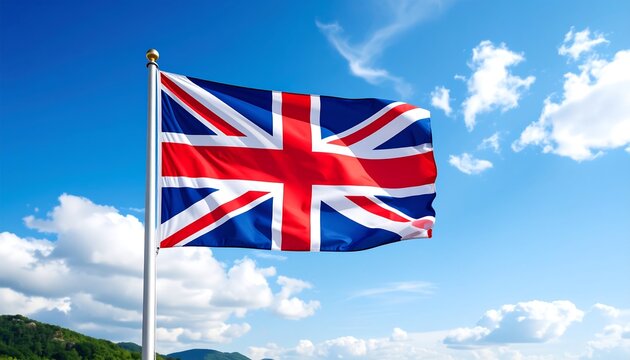 UK flag waving in clear sky