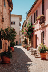 Obraz premium experience tranquil beauty of italy pristine streets where sun bathes ancient architecture in warm hues