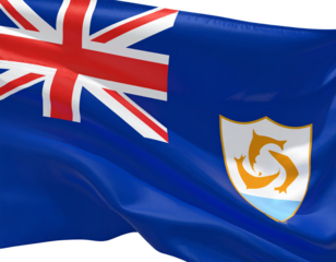  Anguilla Flag Draped Horizontally with Curved Edges and Wrinkles, Side-Angle Perspective, Isolated PNG