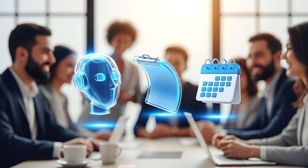 Modern business meeting with AI integration for smart planning and efficient workflow