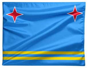  Folded Aruba Flag with Visible Texture and Stitching, Angled Top View, Isolated PNG