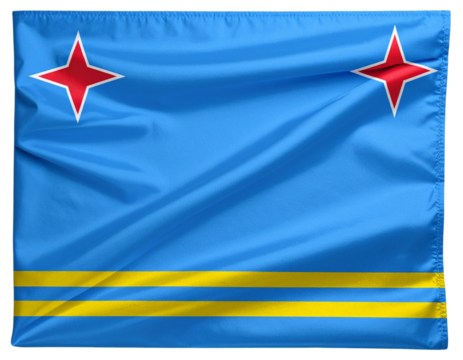 Folded Aruba Flag with Visible Texture and Stitching, Angled Top View, Isolated PNG