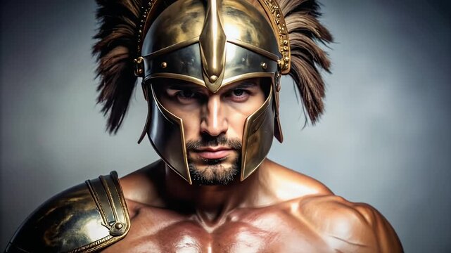 Muscular warrior in ancient armor