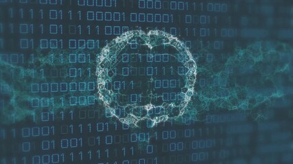 Binary grid flickering showing wireframe brain forming and pulsing data streams for network view - Powered by Adobe