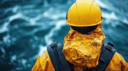 Person in Yellow Protective Gear on Open Water