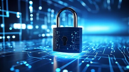 Digital Security Glowing padlock over circuit board background with data protection concept. - Powered by Adobe