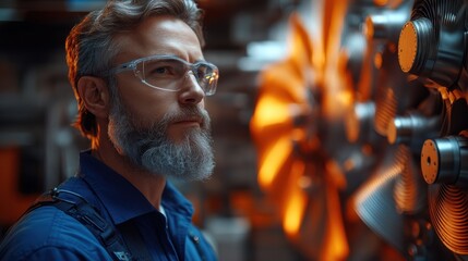 Man with Safety Glasses and Turbine