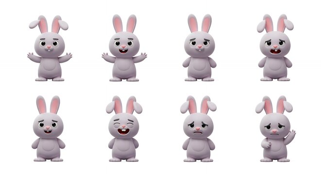 Cartoon rabbits various expressions - Powered by Adobe