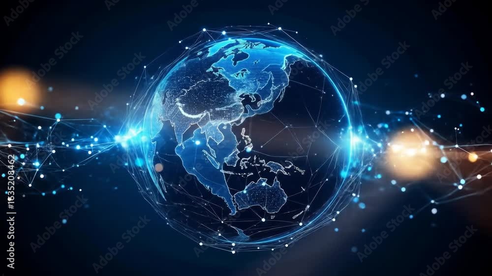 Aufkleber digital world futuristic globe with connected lines and glowing particles.