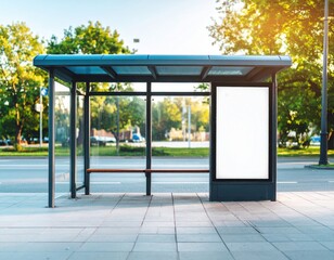 Fototapeta premium a bus stop on the side of the road.