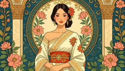 Naklejka premium A religious icon depicting the Virgin Mary with the baby Jesus is a sacred painting of ancient Christian art