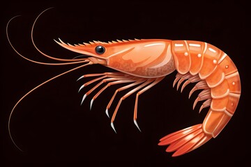 Detailed Illustration of a Cooked Shrimp with Intricate Legs and Antennae prawn seafood
