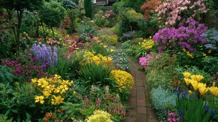 Colorful flower garden path
