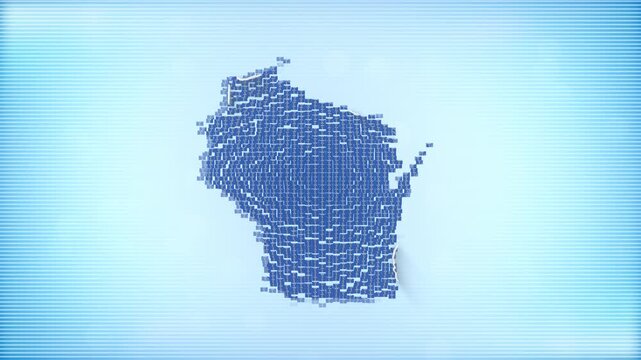 US State of Wisconsin Flags zooming in and Forming the state border map intro which is useful for news, political events, sports intros and presentation.