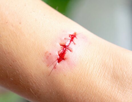 a stitch wound on the wrist