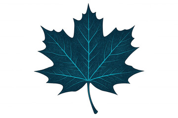 Fototapeta premium Vibrant blue maple leaf glowing with detailed veins, rendered with precision against transparent backdrop