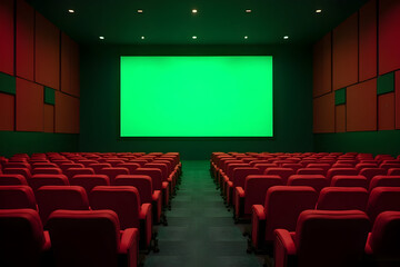 Fototapeta premium Empty Movie Theater with Green Screen Ready for Film Projection