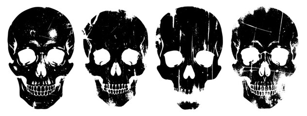 Four Textured Skulls in Black and White