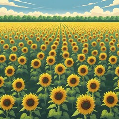 Obraz premium A vibrant field of bright yellow sunflowers blossoms under the summer sky in Tuscany