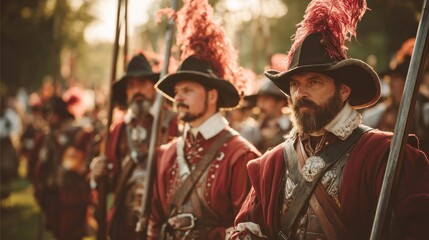 Obraz premium Regimental soldiers in historical reenactment